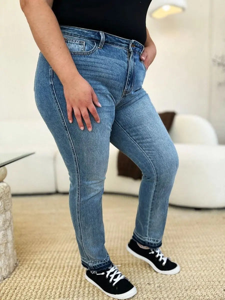 Judy Blue Full Size Mid Rise Rigid Magic Release Hem Jeans - Sleekdenim.com