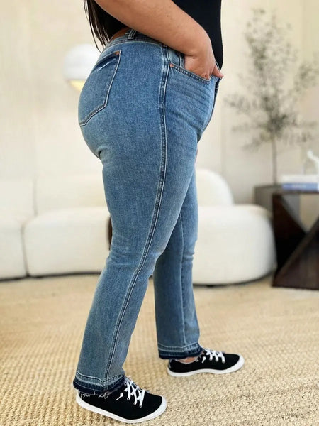 Judy Blue Full Size Mid Rise Rigid Magic Release Hem Jeans - Sleekdenim.com