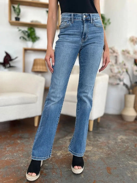 Judy Blue Full Size Mid - Rise Waist Straight Jeans - Sleekdenim.com