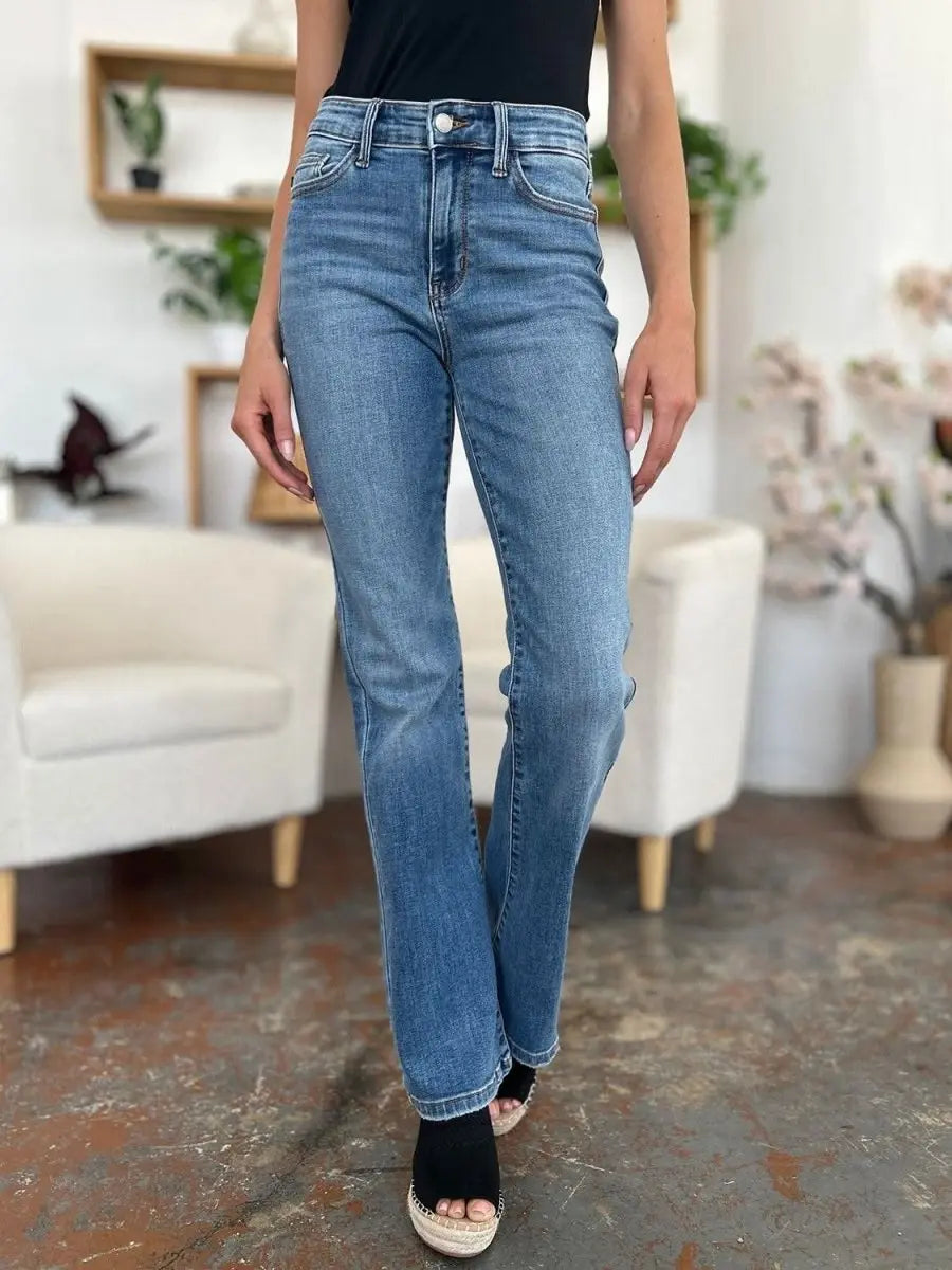 Judy Blue Full Size Mid - Rise Waist Straight Jeans - Sleekdenim.com