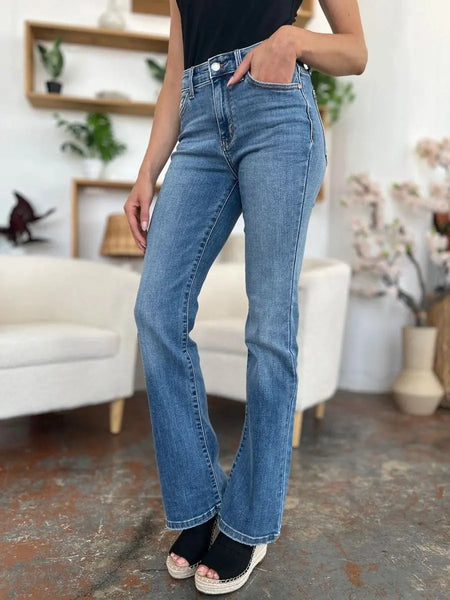 Judy Blue Full Size Mid - Rise Waist Straight Jeans - Sleekdenim.com