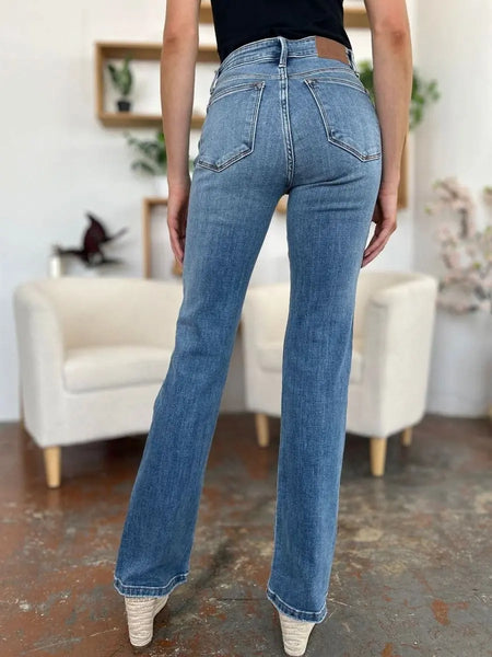 Judy Blue Full Size Mid - Rise Waist Straight Jeans - Sleekdenim.com