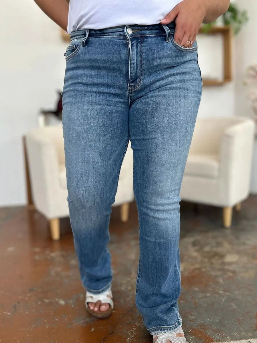 Judy Blue Full Size Mid - Rise Waist Straight Jeans - Sleekdenim.com