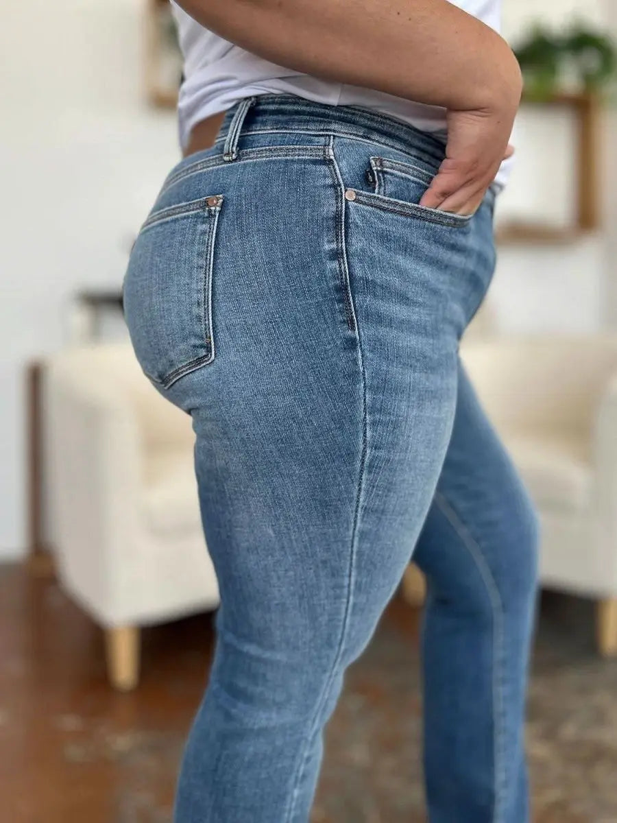 Judy Blue Full Size Mid - Rise Waist Straight Jeans - Sleekdenim.com