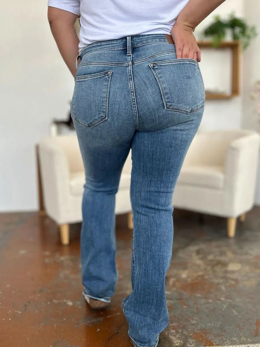 Judy Blue Full Size Mid - Rise Waist Straight Jeans - Sleekdenim.com