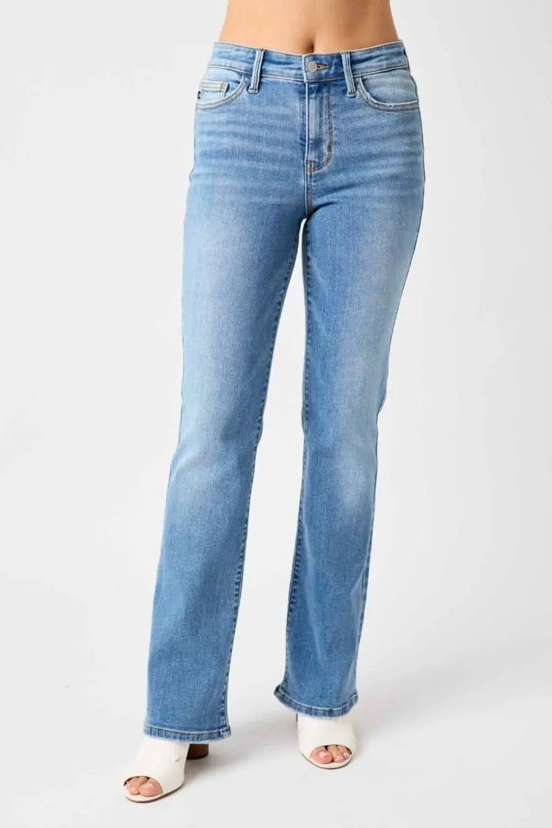 Judy Blue Full Size Mid - Rise Waist Straight Jeans - Sleekdenim.com