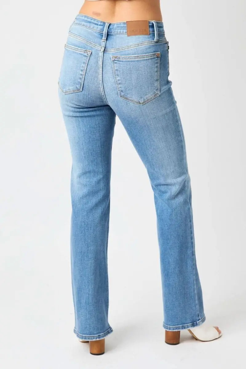 Judy Blue Full Size Mid - Rise Waist Straight Jeans - Sleekdenim.com