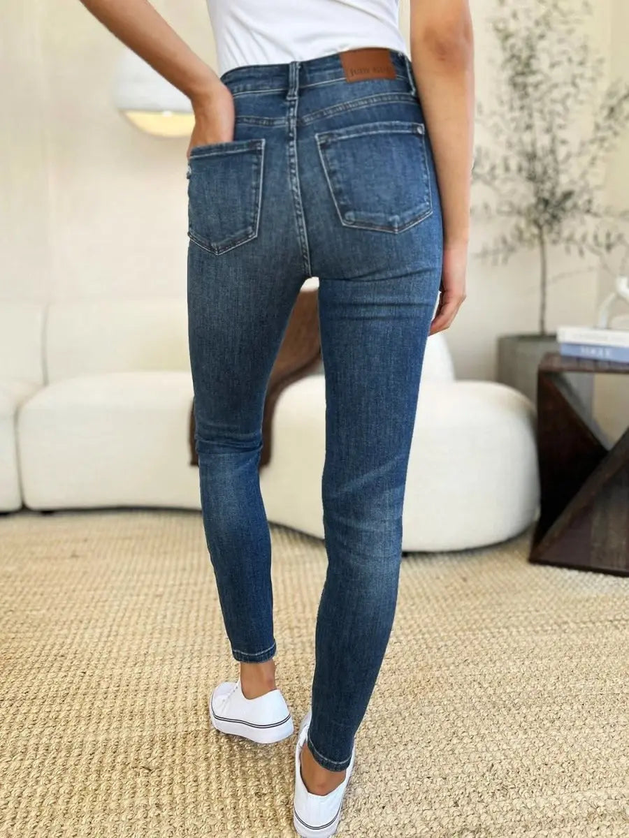 Judy Blue Full Size Mid Waist Distressed Slim Jeans - Sleekdenim.com