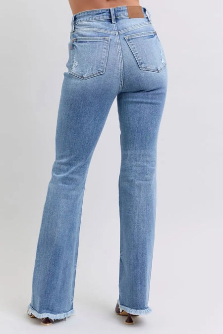 Judy Blue Full Size Raw Hem High Rise Bootcut Jeans - Sleekdenim.com