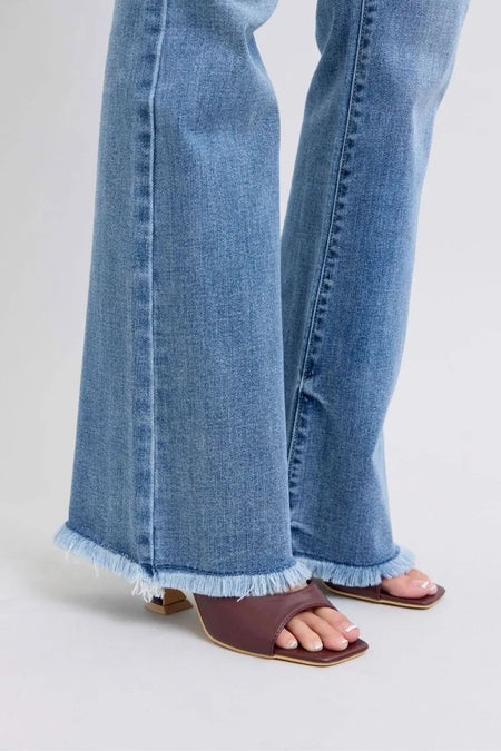 Judy Blue Full Size Raw Hem High Rise Bootcut Jeans - Sleekdenim.com