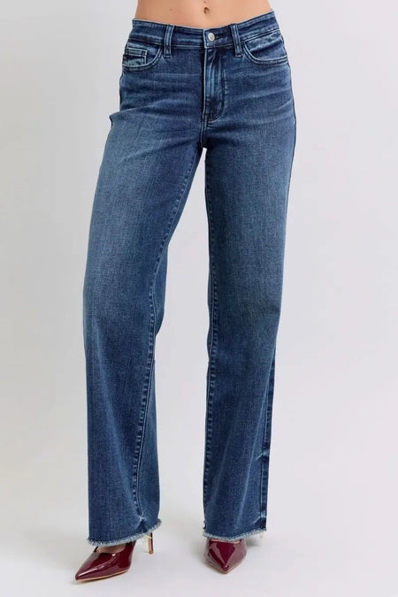 Judy Blue Full Size Raw Hem Mid Rise Jeans - Sleekdenim.com