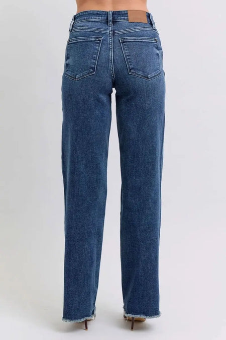 Judy Blue Full Size Raw Hem Mid Rise Jeans - Sleekdenim.com