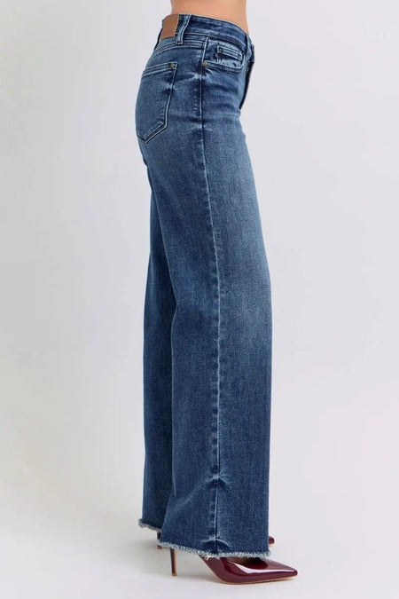 Judy Blue Full Size Raw Hem Mid Rise Jeans - Sleekdenim.com