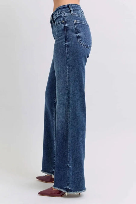 Judy Blue Full Size Raw Hem Mid Rise Jeans - Sleekdenim.com