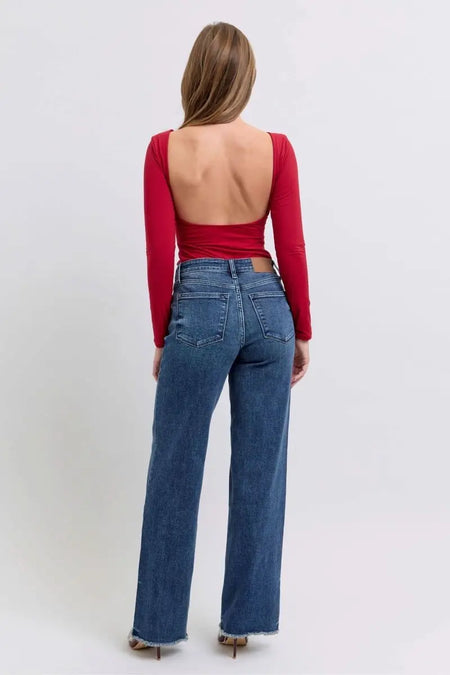 Judy Blue Full Size Raw Hem Mid Rise Jeans - Sleekdenim.com