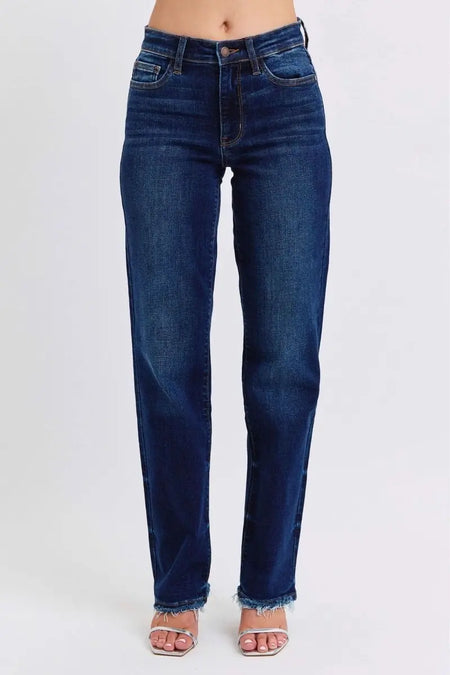 Judy Blue Full Size Raw Hem Straight Leg Jeans - Sleekdenim.com