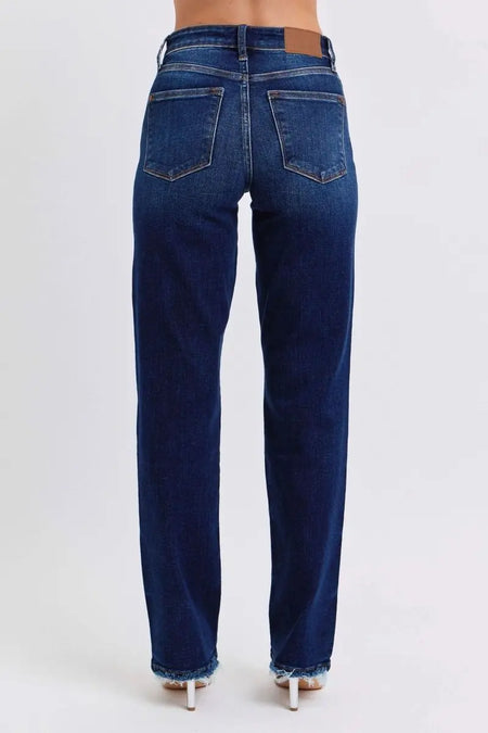 Judy Blue Full Size Raw Hem Straight Leg Jeans - Sleekdenim.com