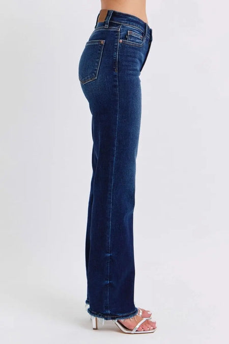 Judy Blue Full Size Raw Hem Straight Leg Jeans - Sleekdenim.com