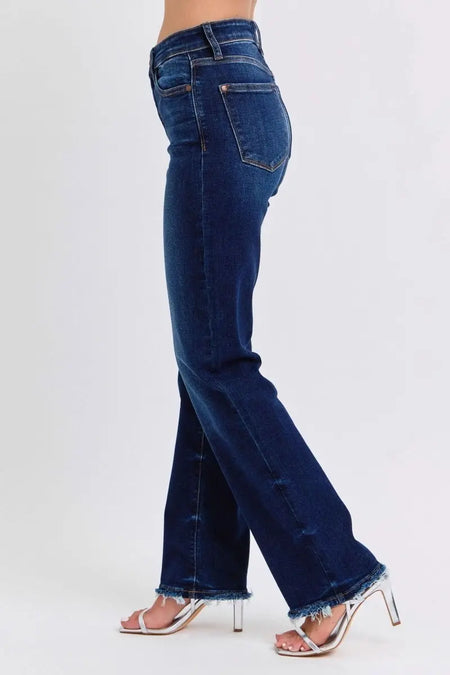 Judy Blue Full Size Raw Hem Straight Leg Jeans - Sleekdenim.com