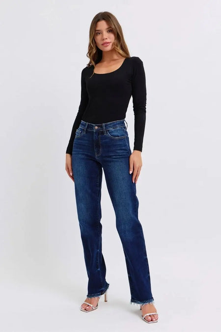 Judy Blue Full Size Raw Hem Straight Leg Jeans - Sleekdenim.com