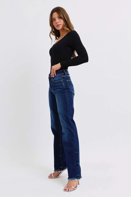 Judy Blue Full Size Raw Hem Straight Leg Jeans - Sleekdenim.com