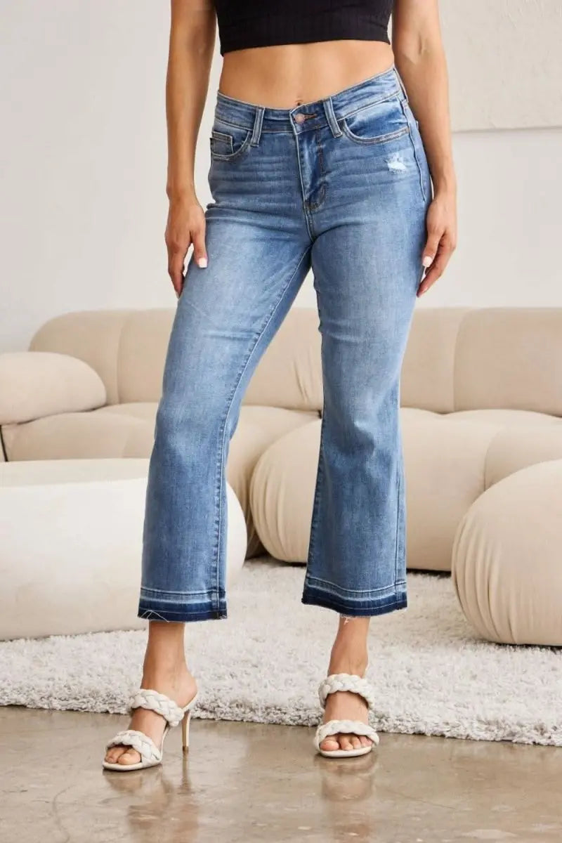 Judy Blue Full Size Release Hem Cropped Bootcut Jeans - Sleekdenim.com