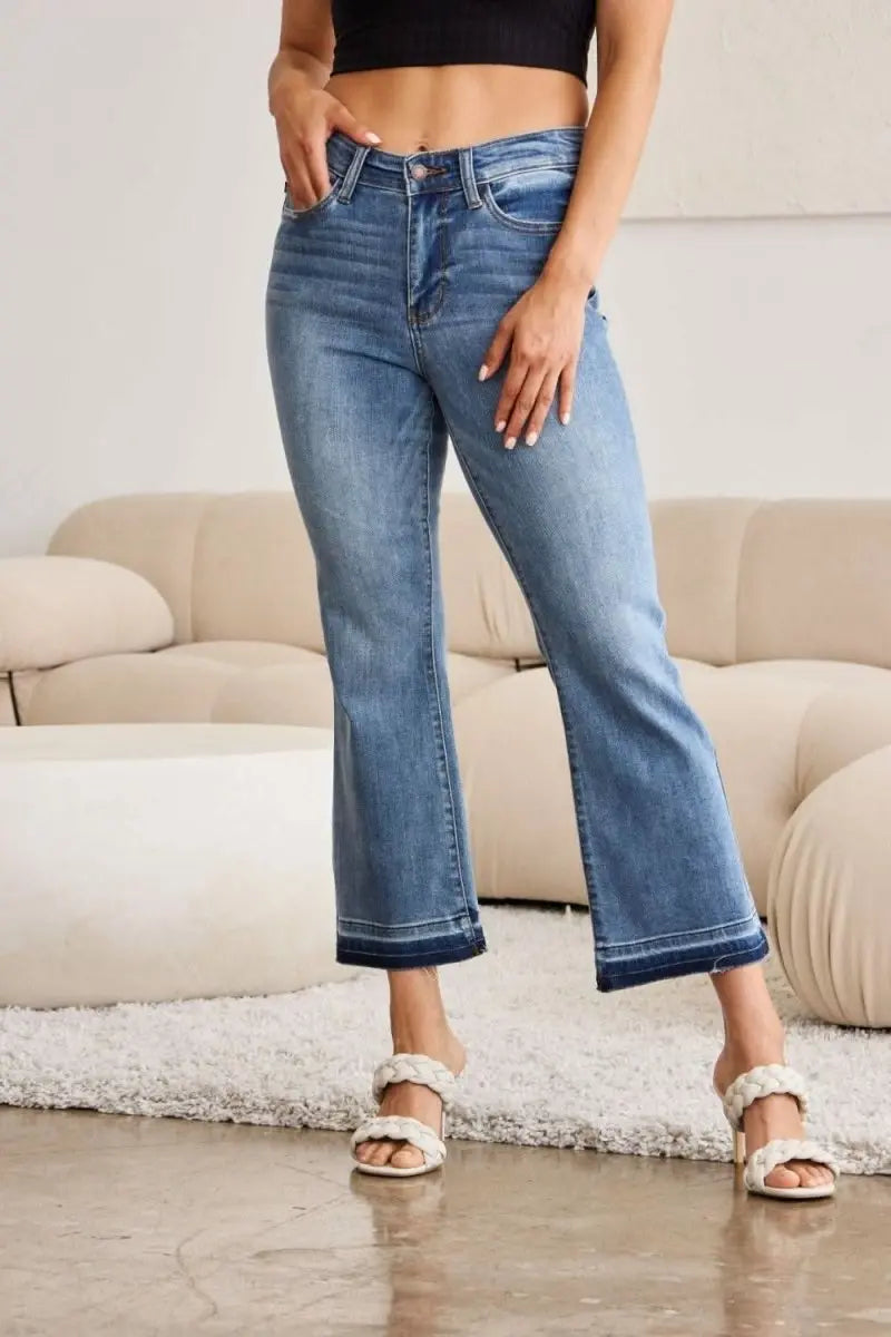 Judy Blue Full Size Release Hem Cropped Bootcut Jeans - Sleekdenim.com