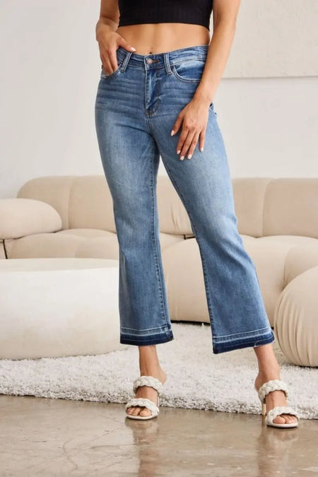 Judy Blue Full Size Release Hem Cropped Bootcut Jeans - Sleekdenim.com