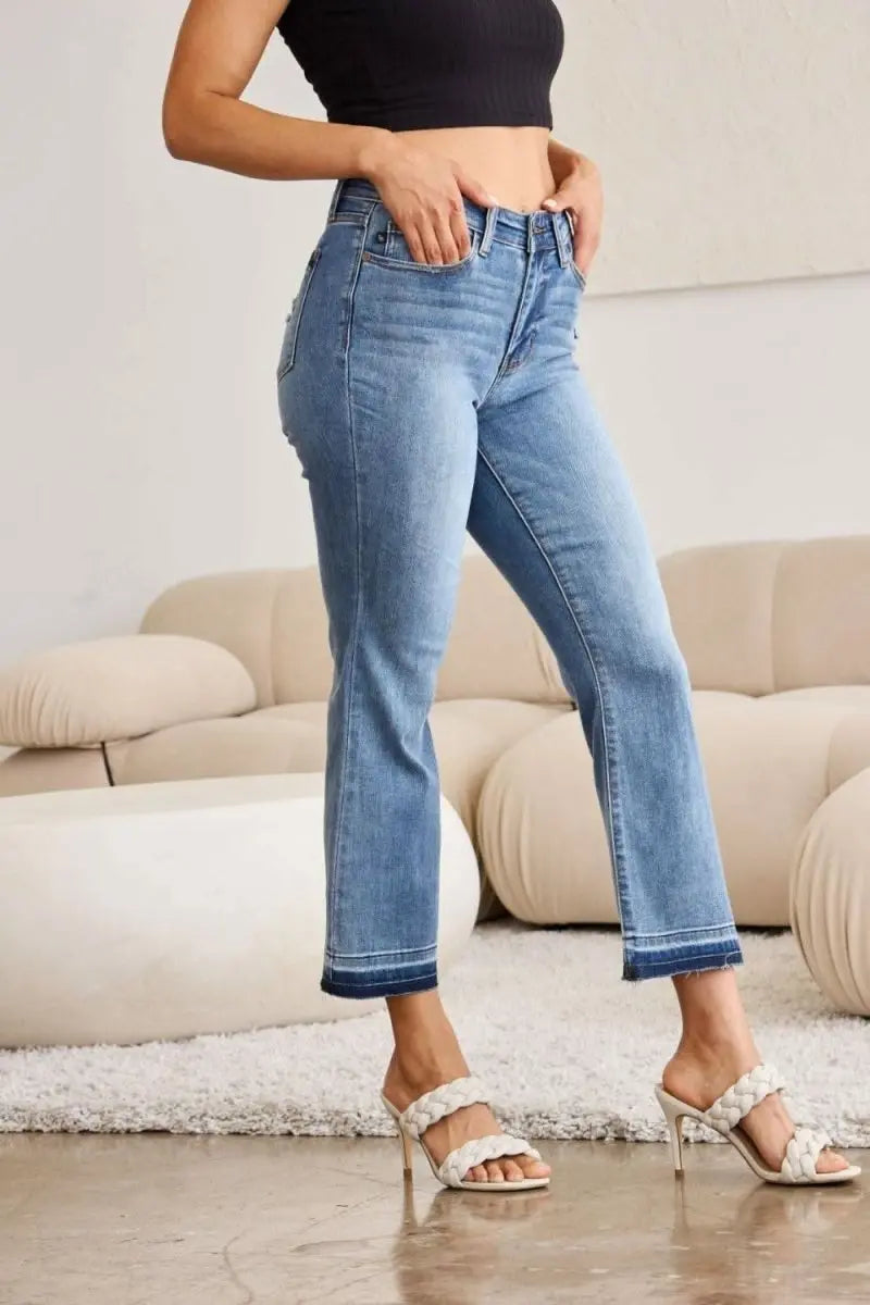 Judy Blue Full Size Release Hem Cropped Bootcut Jeans - Sleekdenim.com