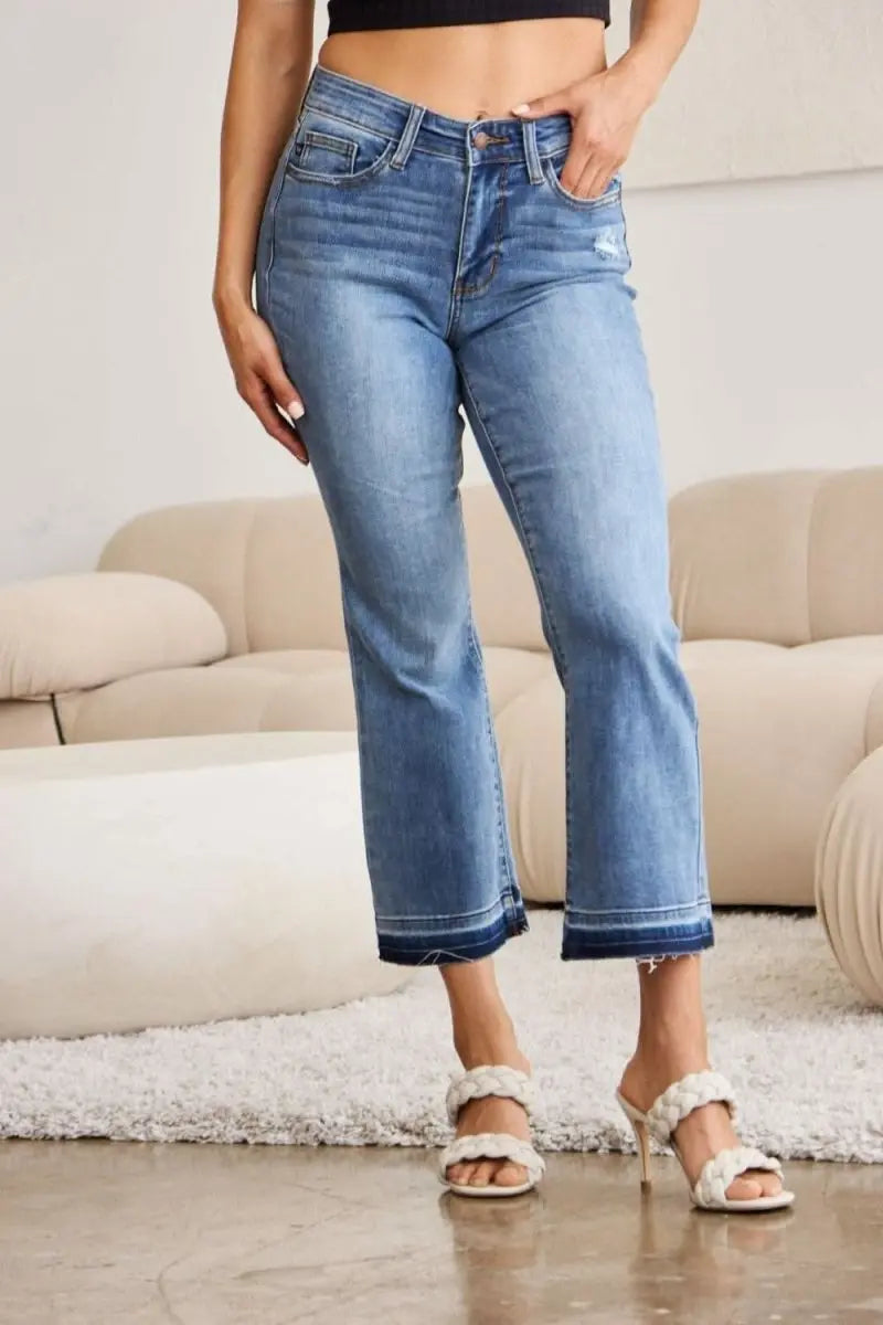 Judy Blue Full Size Release Hem Cropped Bootcut Jeans - Sleekdenim.com