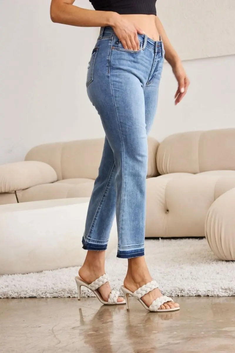 Judy Blue Full Size Release Hem Cropped Bootcut Jeans - Sleekdenim.com