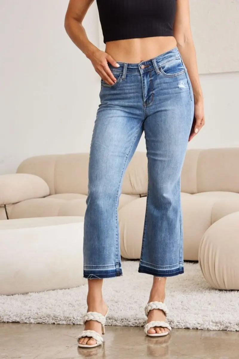 Judy Blue Full Size Release Hem Cropped Bootcut Jeans - Sleekdenim.com