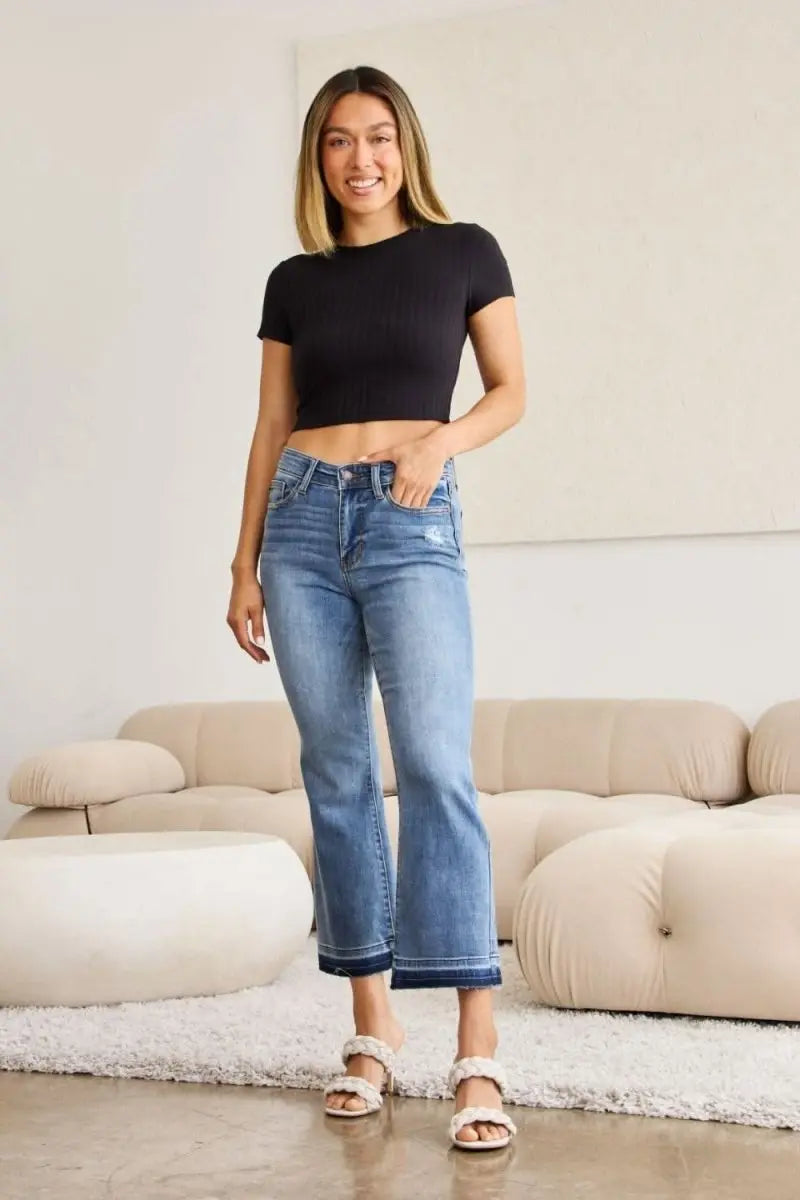 Judy Blue Full Size Release Hem Cropped Bootcut Jeans - Sleekdenim.com