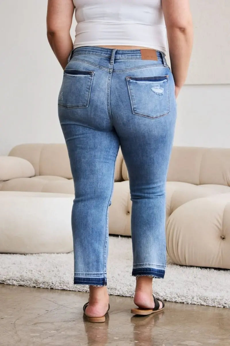 Judy Blue Full Size Release Hem Cropped Bootcut Jeans - Sleekdenim.com