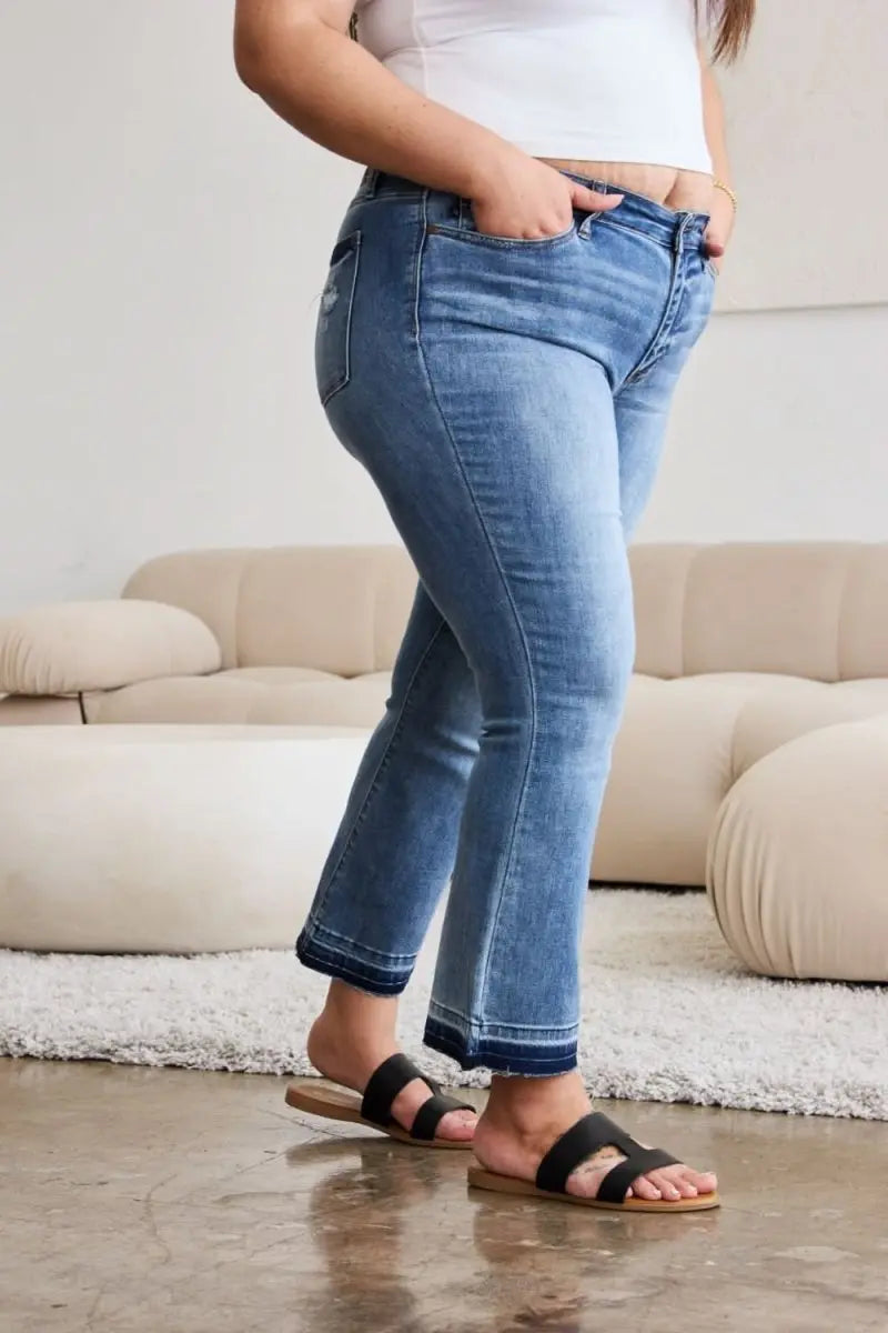 Judy Blue Full Size Release Hem Cropped Bootcut Jeans - Sleekdenim.com