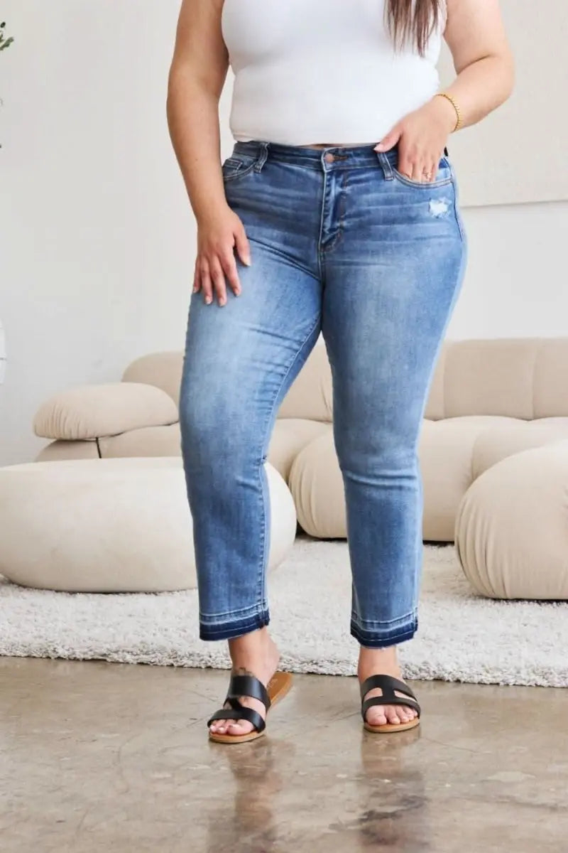 Judy Blue Full Size Release Hem Cropped Bootcut Jeans - Sleekdenim.com