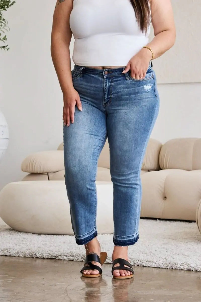 Judy Blue Full Size Release Hem Cropped Bootcut Jeans - Sleekdenim.com