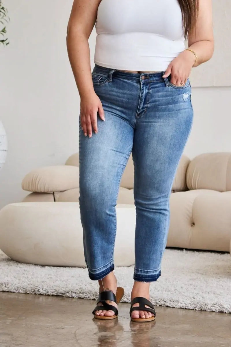 Judy Blue Full Size Release Hem Cropped Bootcut Jeans - Sleekdenim.com