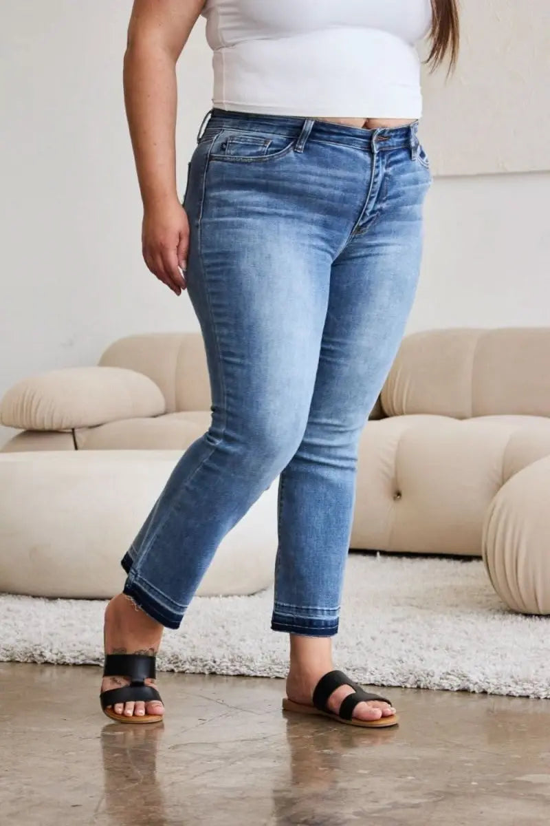 Judy Blue Full Size Release Hem Cropped Bootcut Jeans - Sleekdenim.com