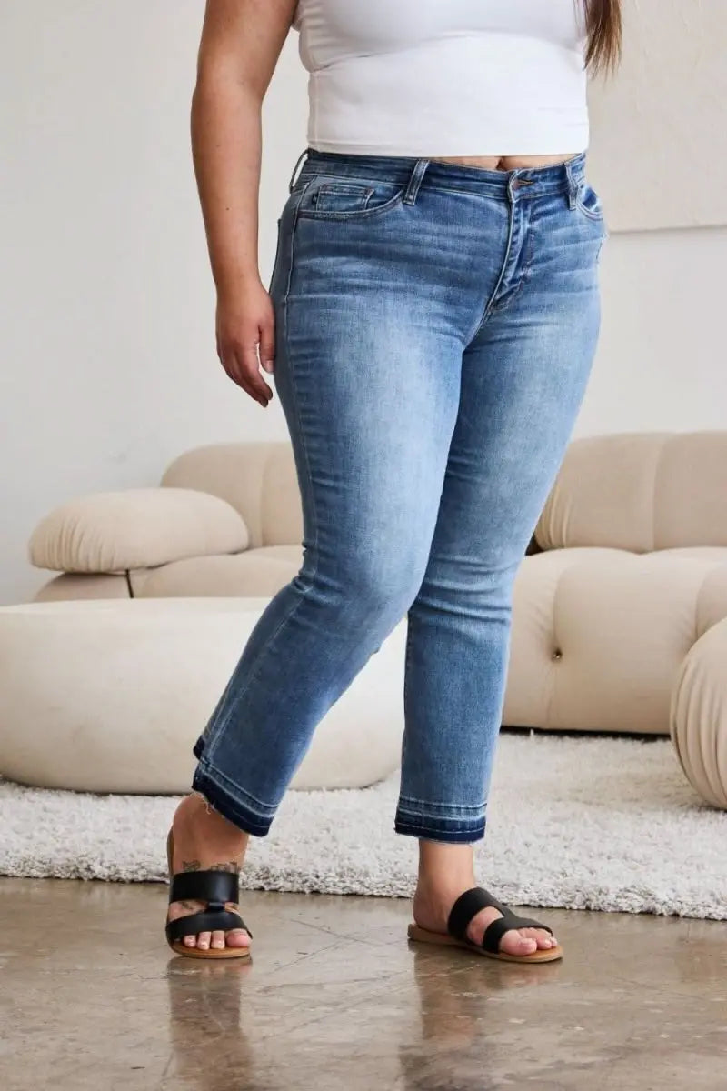 Judy Blue Full Size Release Hem Cropped Bootcut Jeans - Sleekdenim.com