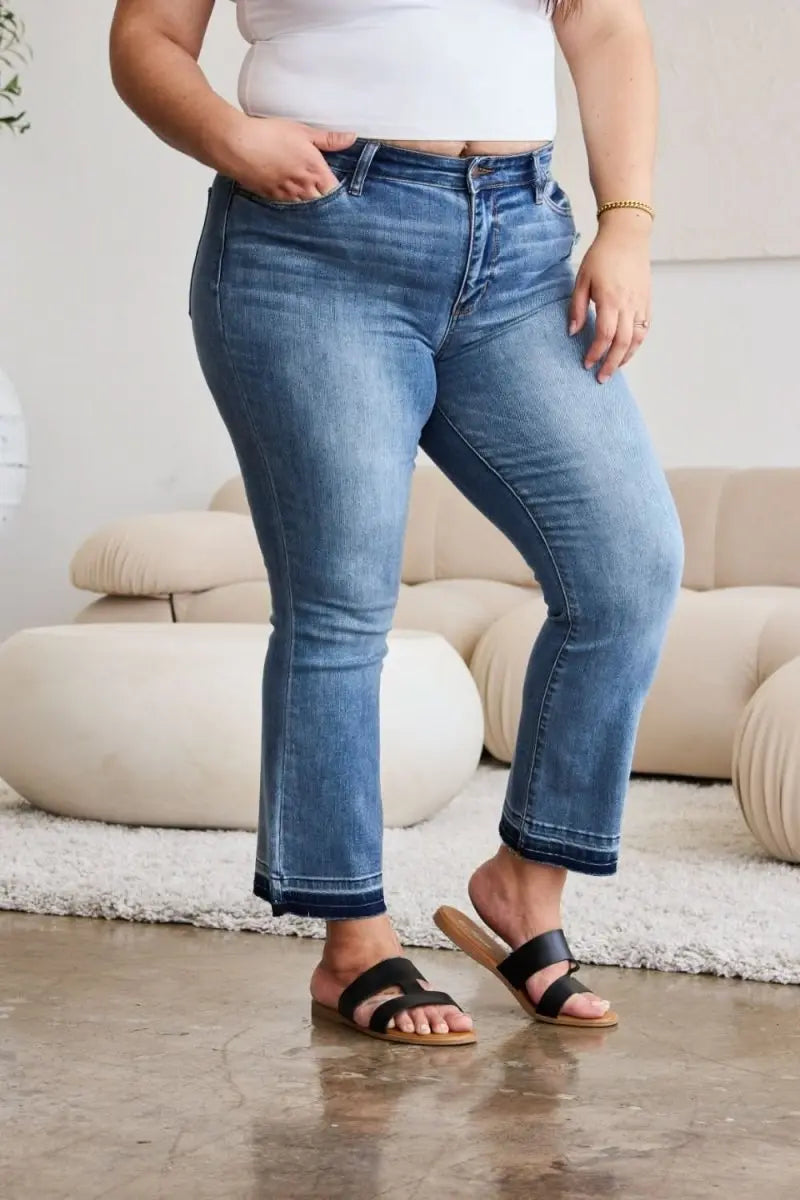 Judy Blue Full Size Release Hem Cropped Bootcut Jeans - Sleekdenim.com