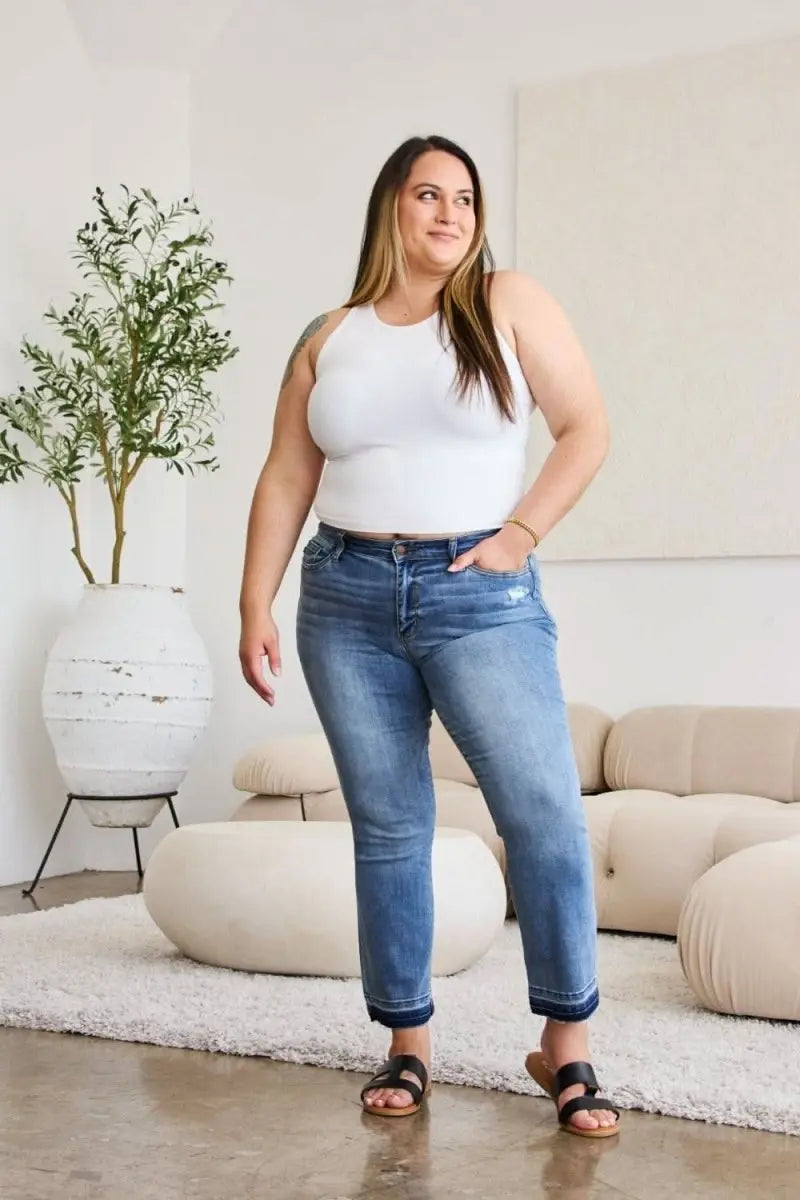 Judy Blue Full Size Release Hem Cropped Bootcut Jeans - Sleekdenim.com