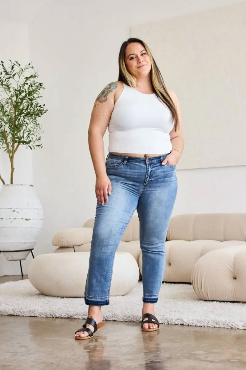 Judy Blue Full Size Release Hem Cropped Bootcut Jeans - Sleekdenim.com