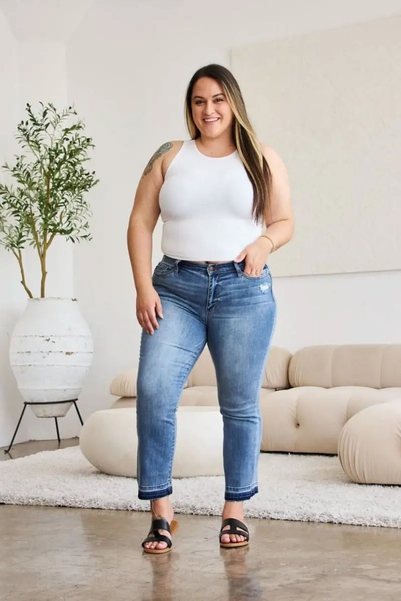 Judy Blue Full Size Release Hem Cropped Bootcut Jeans - Sleekdenim.com