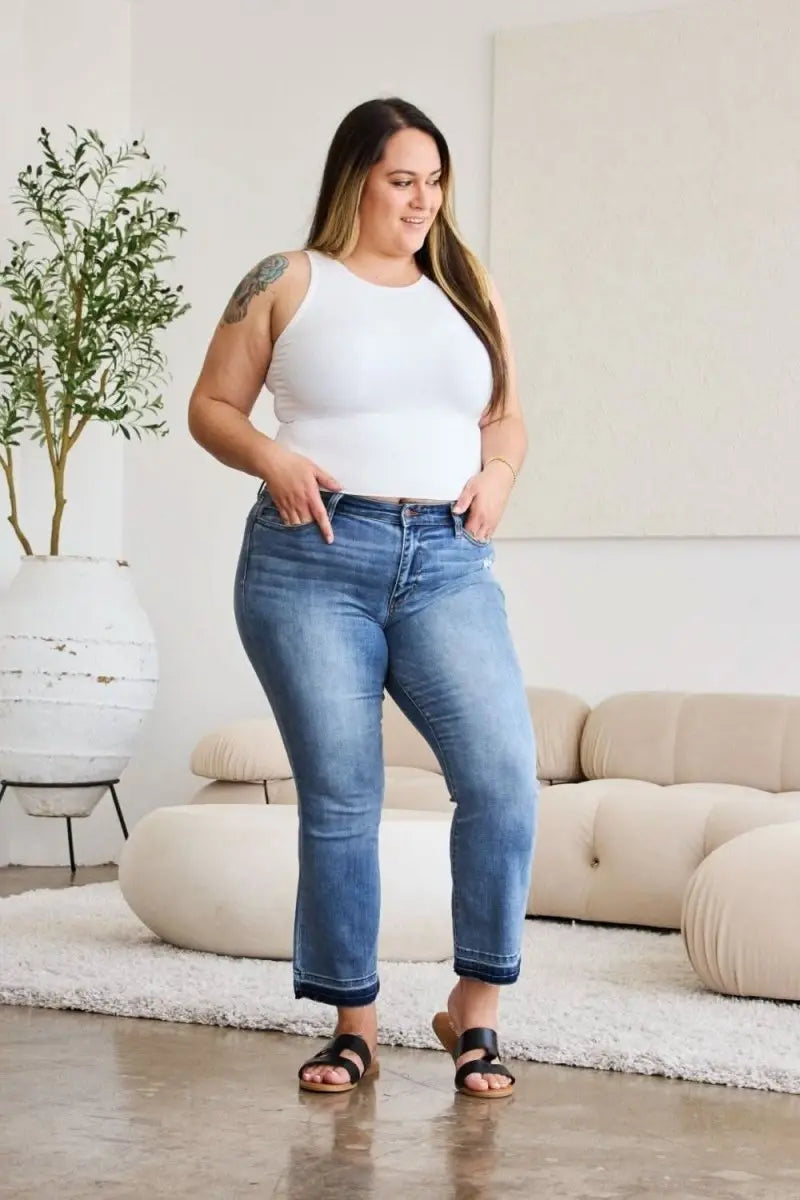 Judy Blue Full Size Release Hem Cropped Bootcut Jeans - Sleekdenim.com