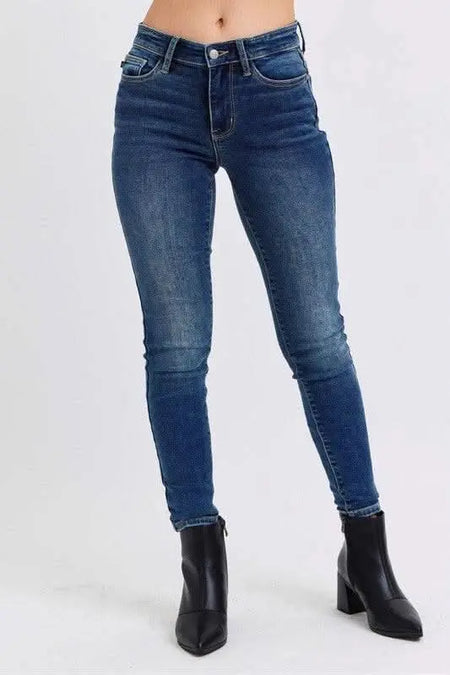 Judy Blue Full Size Run Mid - Rise Waist Skinny Jeans with Thermal Lining - Sleekdenim.com