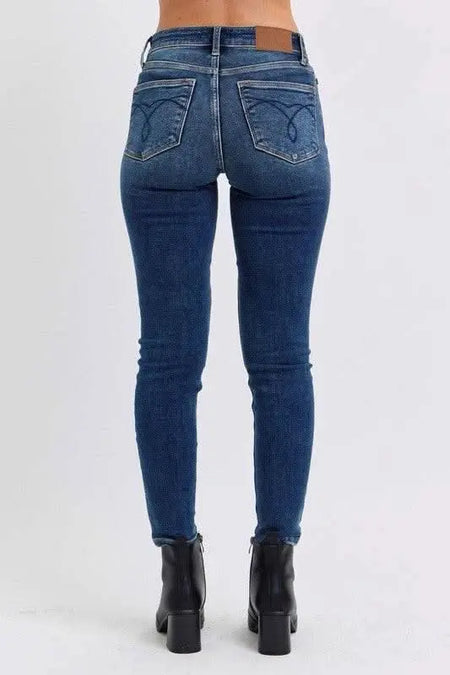 Judy Blue Full Size Run Mid - Rise Waist Skinny Jeans with Thermal Lining - Sleekdenim.com