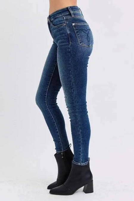 Judy Blue Full Size Run Mid - Rise Waist Skinny Jeans with Thermal Lining - Sleekdenim.com