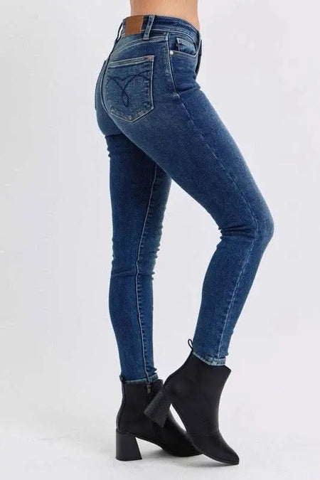 Judy Blue Full Size Run Mid - Rise Waist Skinny Jeans with Thermal Lining - Sleekdenim.com