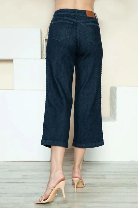 Judy Blue Full Size Side Seam Braid Detail Crop Wide Leg Jeans - Sleekdenim.com